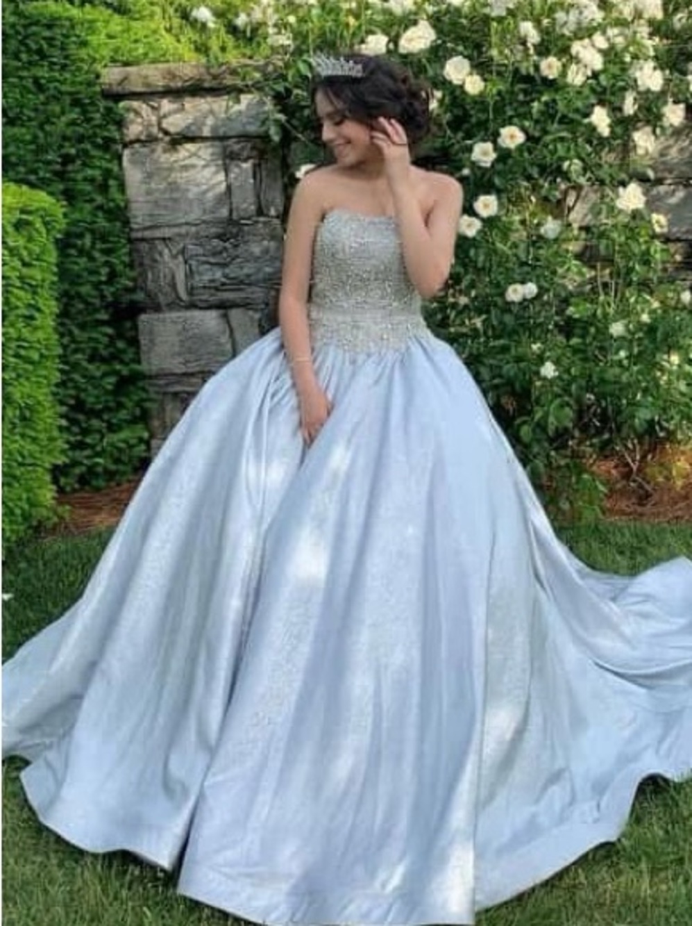 Strapless Silver Ball Gown Prom Dress